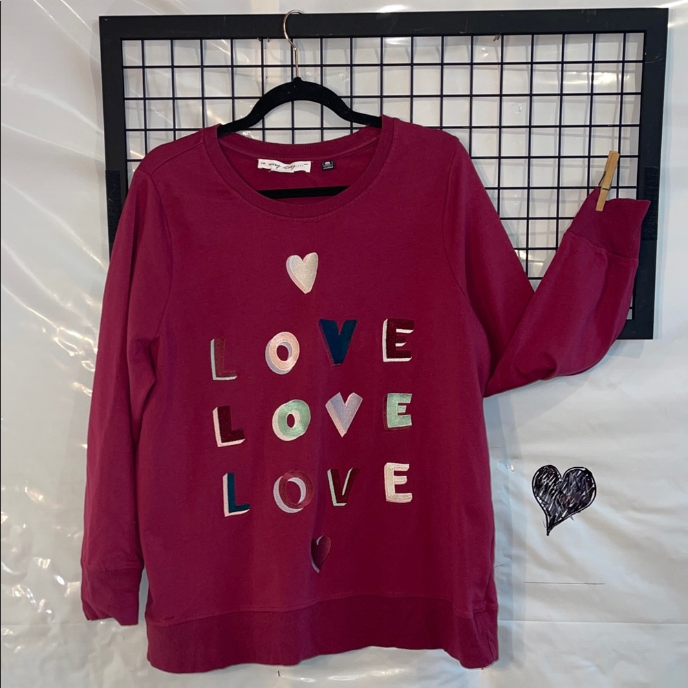 Penningtons Deep Pink Crewneck Sweatshirt “Love” stitching